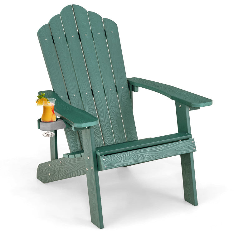 Weather Resistant HIPS Outdoor Adirondack Chair with Cup Holder Green