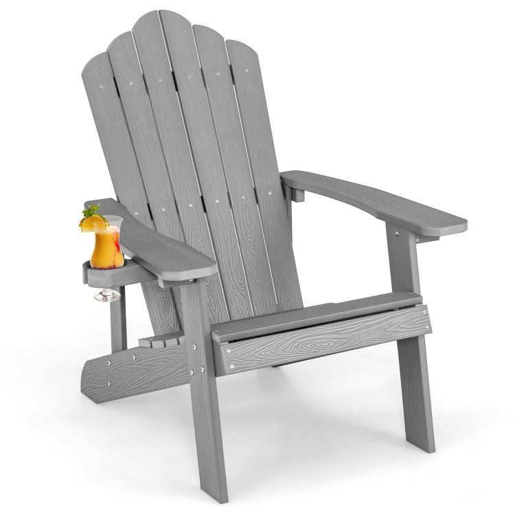 Weather Resistant HIPS Outdoor Adirondack Chair with Cup Holder Gray