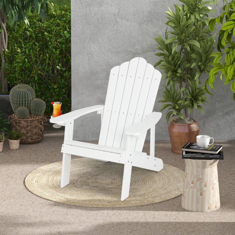 Weather Resistant HIPS Outdoor Adirondack Chair with Cup Holder White