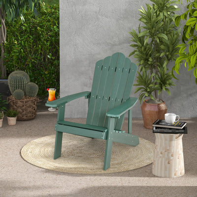 Weather Resistant HIPS Outdoor Adirondack Chair with Cup Holder Green