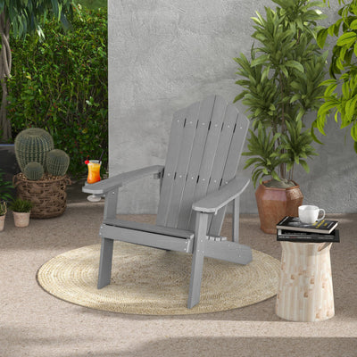 Weather Resistant HIPS Outdoor Adirondack Chair with Cup Holder Gray