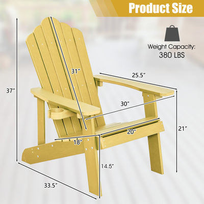 Weather Resistant HIPS Outdoor Adirondack Chair with Cup Holder Yellow