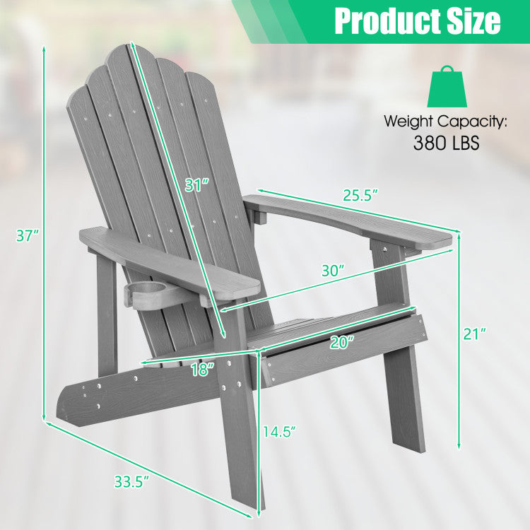 Weather Resistant HIPS Outdoor Adirondack Chair with Cup Holder Gray