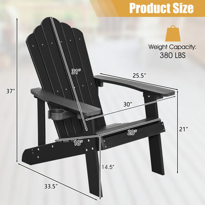 Weather Resistant HIPS Outdoor Adirondack Chair with Cup Holder Black