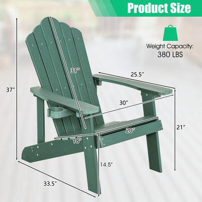 Weather Resistant HIPS Outdoor Adirondack Chair with Cup Holder Green