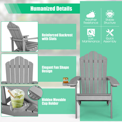 Weather Resistant HIPS Outdoor Adirondack Chair with Cup Holder Gray