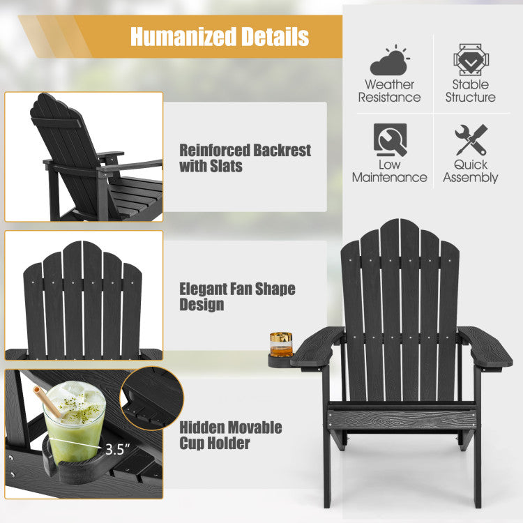 Weather Resistant HIPS Outdoor Adirondack Chair with Cup Holder Black