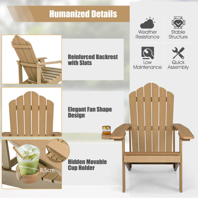 Weather Resistant HIPS Outdoor Adirondack Chair with Cup Holder Coffee