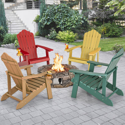 Weather Resistant HIPS Outdoor Adirondack Chair with Cup Holder Yellow