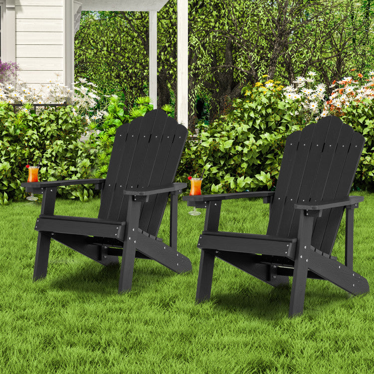 Weather Resistant HIPS Outdoor Adirondack Chair with Cup Holder Black