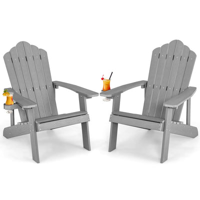 Weather Resistant HIPS Outdoor Adirondack Chair with Cup Holder Gray