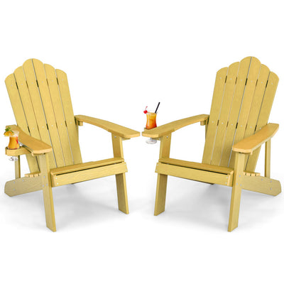 Weather Resistant HIPS Outdoor Adirondack Chair with Cup Holder Yellow