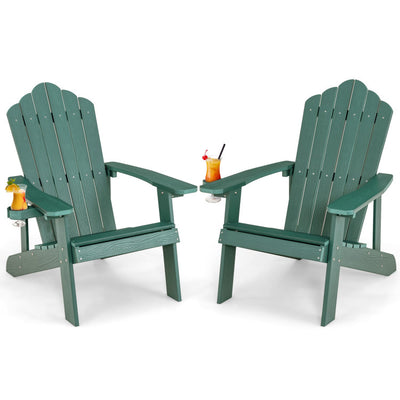 Weather Resistant HIPS Outdoor Adirondack Chair with Cup Holder Green