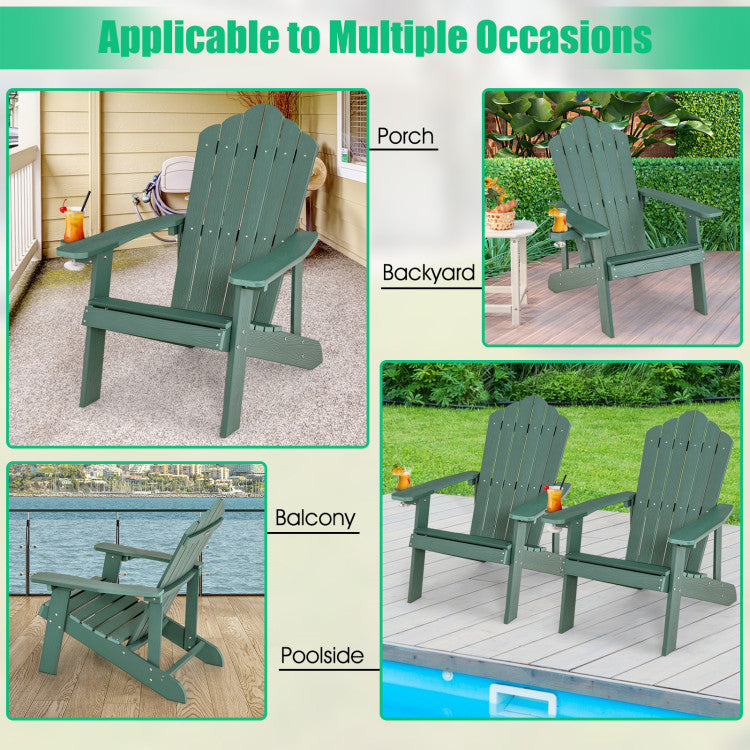 Weather Resistant HIPS Outdoor Adirondack Chair with Cup Holder Green