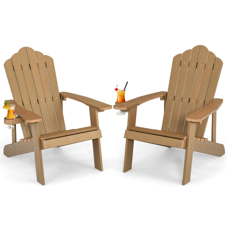 Weather Resistant HIPS Outdoor Adirondack Chair with Cup Holder Coffee