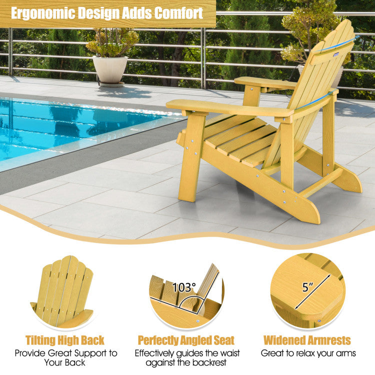 Weather Resistant HIPS Outdoor Adirondack Chair with Cup Holder Yellow