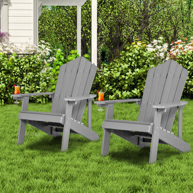 Weather Resistant HIPS Outdoor Adirondack Chair with Cup Holder Gray