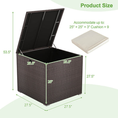 72 Gallon Rattan Outdoor Storage Box with Zippered Liner and Solid Pneumatic Rod