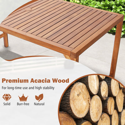 67 Inch Patio Rectangle Acacia Wood Dining Table with Umbrella Hole