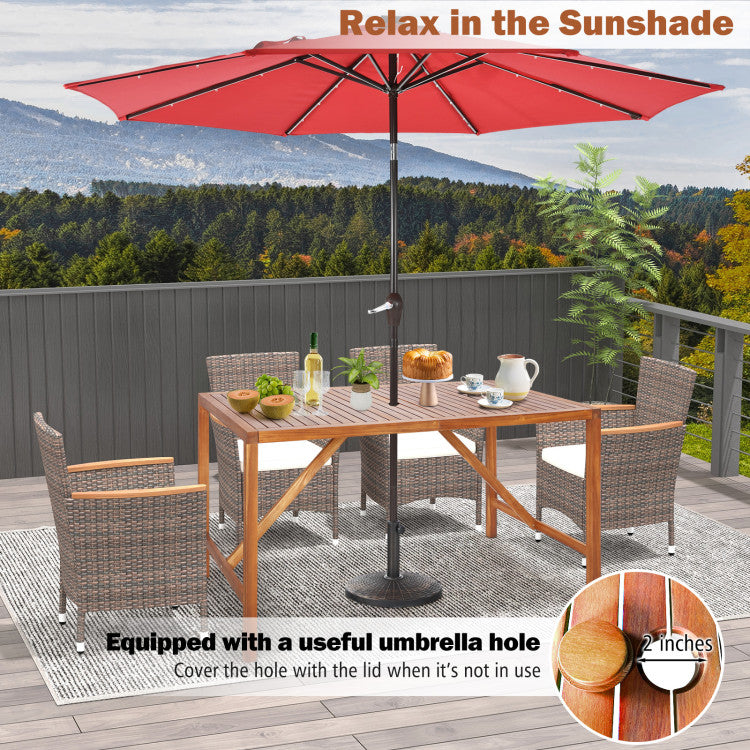 67 Inch Patio Rectangle Acacia Wood Dining Table with Umbrella Hole