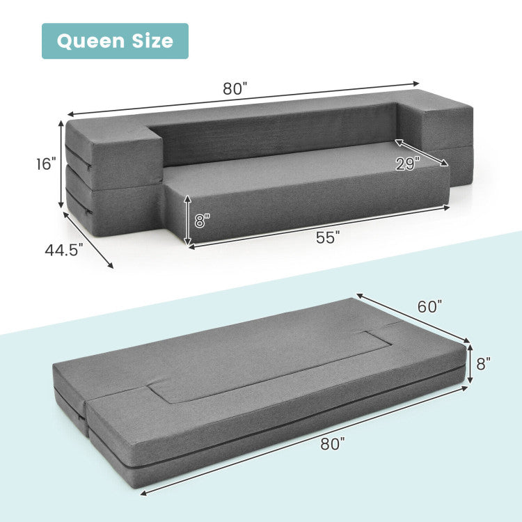 8 Inch Convertible Folding Sofa Bed with Washable Cover