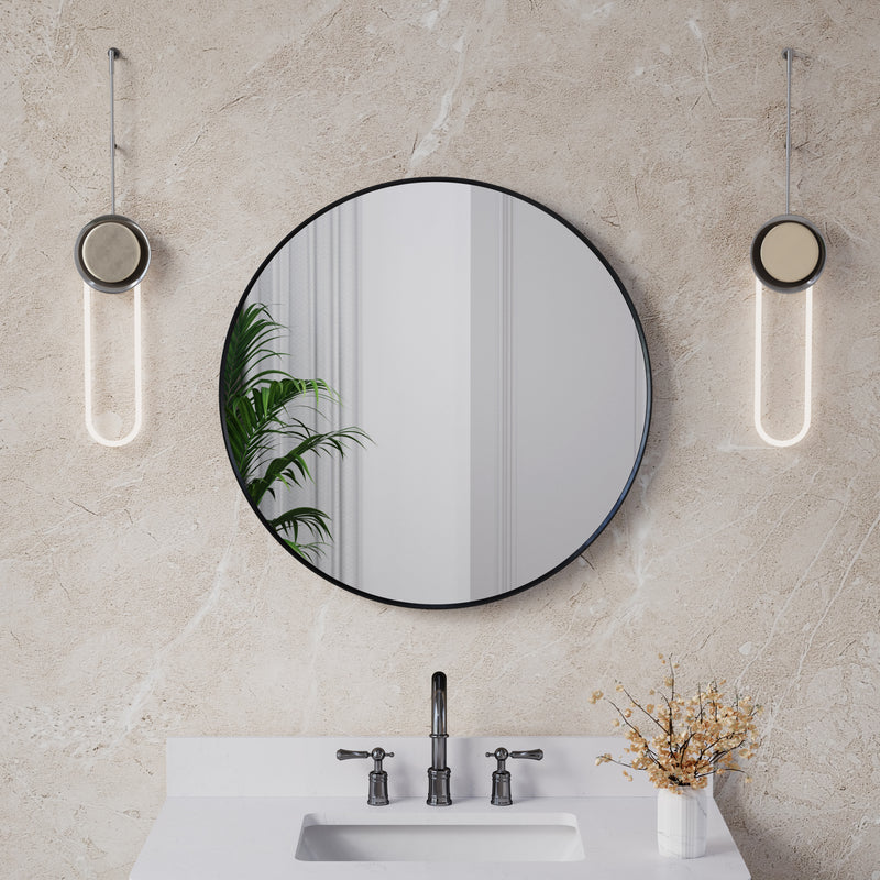 28 in. W x 28 in. H Black Modern Bathroom Mirror Round Framed Aluminum Wall Mirror