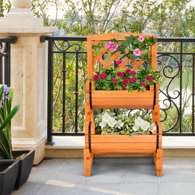 2-Tier Raised Garden Bed with 2 Cylindrical Planter Boxes and Trellis