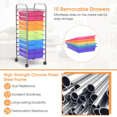 Rolling Storage Cart Organizer with 10 Compartments and 4 Universal Casters