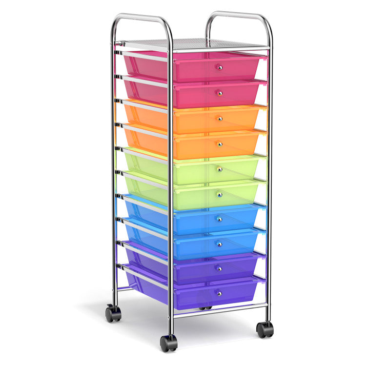 Rolling Storage Cart Organizer with 10 Compartments and 4 Universal Casters