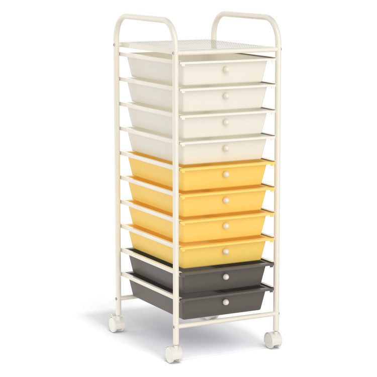 Rolling Storage Cart Organizer with 10 Compartments and 4 Universal Casters