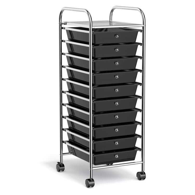 Rolling Storage Cart Organizer with 10 Compartments and 4 Universal Casters