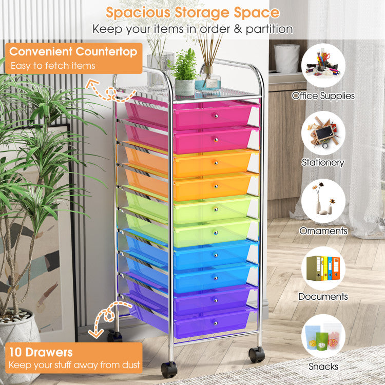 Rolling Storage Cart Organizer with 10 Compartments and 4 Universal Casters