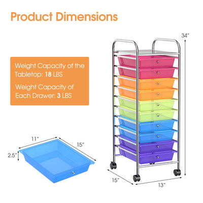 Rolling Storage Cart Organizer with 10 Compartments and 4 Universal Casters