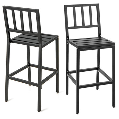 Set of 2 Patio Bar Chairs with Detachable Cushion and Footrest