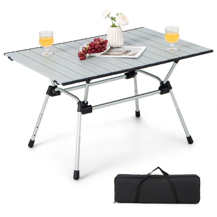 Folding Heavy-Duty Aluminum Camping Table with Carrying Bag Sliver