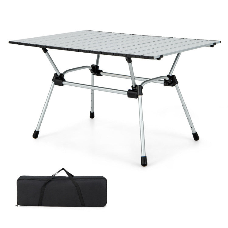 Folding Heavy-Duty Aluminum Camping Table with Carrying Bag Sliver