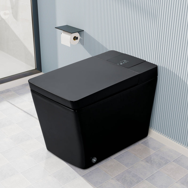 Multifunctional Smart Toilet with Remote Control, Foot Sensor, Night Light in Matte Black