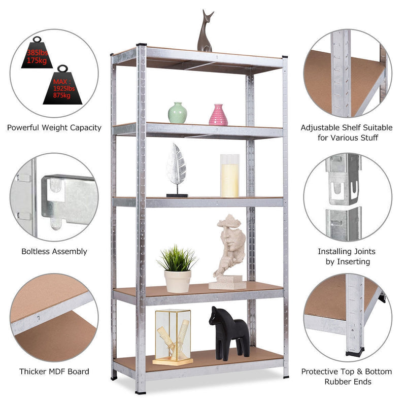 5-tier Metal Adjustable Industrial Shelves Rectangular Storage Rack