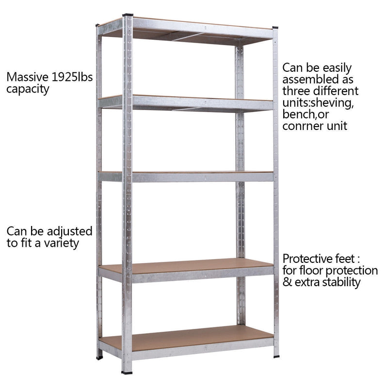 5-tier Metal Adjustable Industrial Shelves Rectangular Storage Rack