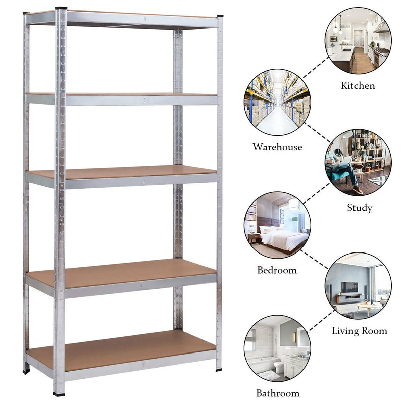 5-tier Metal Adjustable Industrial Shelves Rectangular Storage Rack