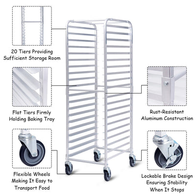 26'' x 20'' x 70'' 20 Sheet Aluminum Pan Rolling Bakery Rack