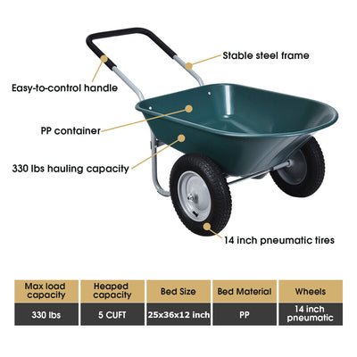 2 Tire Wheelbarrow Garden Cart Heavy-duty Dolly Utility Cart