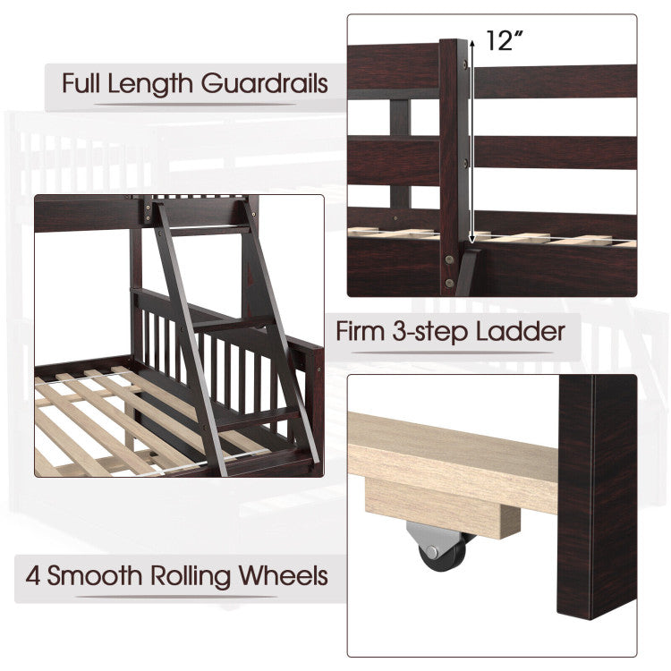 Twin Over Full Convertible Bunk Bed with Twin Trundle