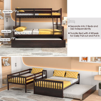 Twin Over Full Convertible Bunk Bed with Twin Trundle