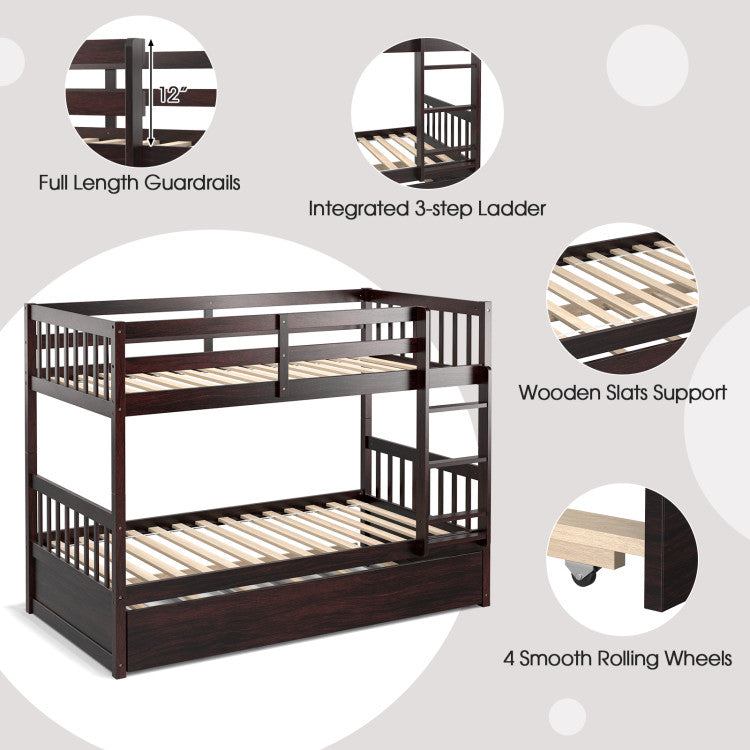 Twin Over Twin Bunk Bed with Pull-out Trundle and Ladder