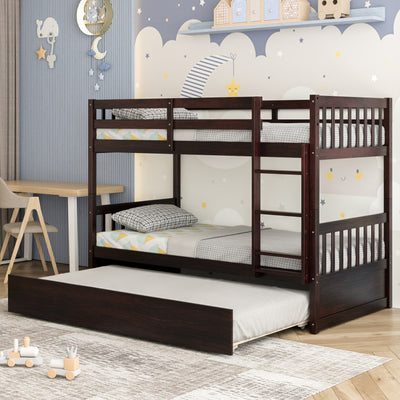 Twin Over Twin Bunk Bed with Pull-out Trundle and Ladder