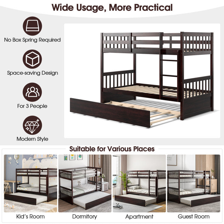 Twin Over Twin Bunk Bed with Pull-out Trundle and Ladder