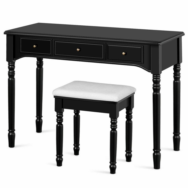 Multi-Drawer Dressing Vanity Table Set with Tri-Mirror and Padded Stool