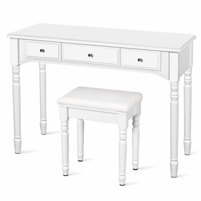 Multi-Drawer Dressing Vanity Table Set with Tri-Mirror and Padded Stool