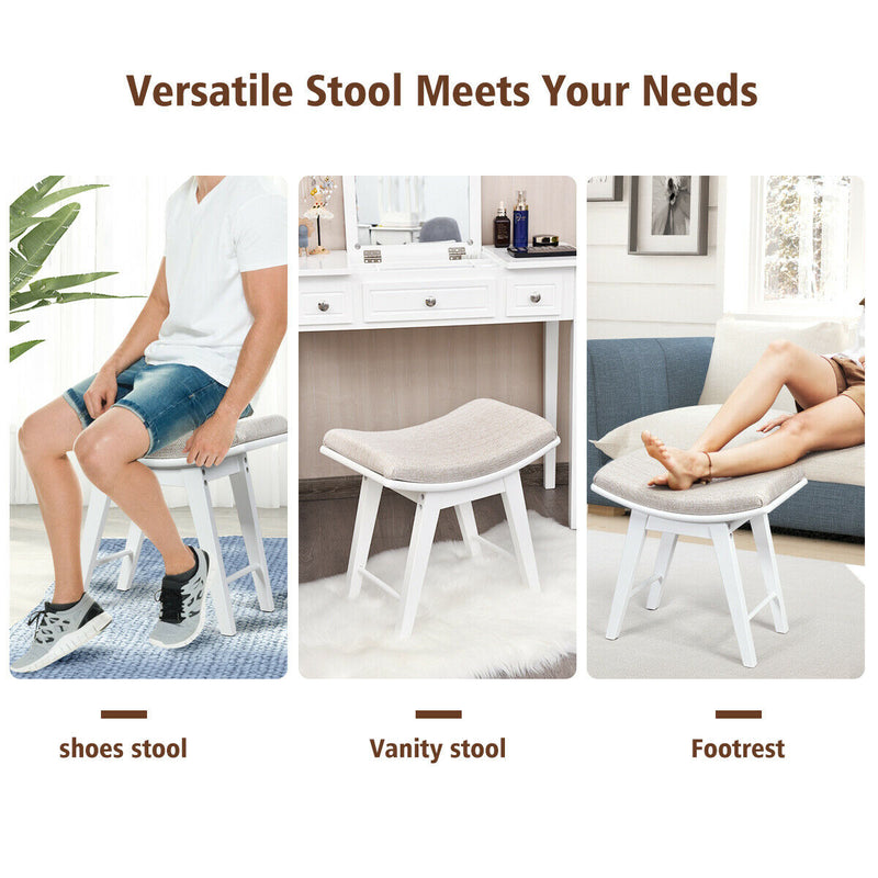 Modern Dressing Makeup Stool with Concave Seat Rubberwood Legs